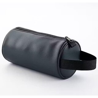 Trendy PU Leather Cylinder Pouch Bag for Men & Women Multipurpose Travel, Cosmetic & Stationery Case grey