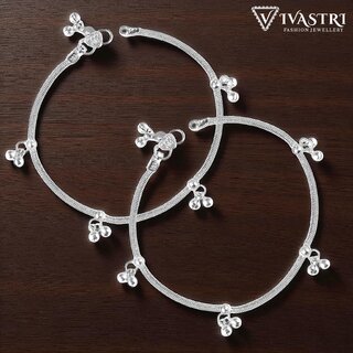 Vivastri Traditional Silver White Metal Payal Anklets Pair for Women & Girls [VIVA1012PYL]
