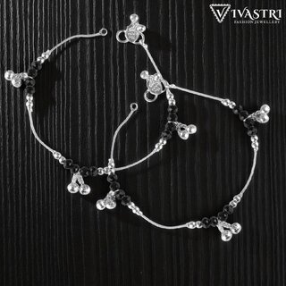 Vivastri Traditional Silver White/Black Metal Payal Anklets Pair for Women & Girls [VIVA1014PYL]