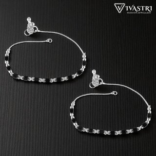 Vivastri Traditional Silver White/Black Metal Payal Anklets Pair for Women & Girls [VIVA1015PYL]