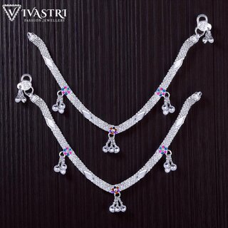 Vivastri Traditional Silver White Metal Payal Anklets Pair for Women & Girls [VIVA1021PYL]