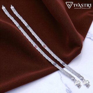 Vivastri Traditional Silver White Metal Payal Anklets Pair for Women & Girls [VIVA1022PYL]