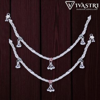 Vivastri Traditional Silver White Metal Payal Anklets Pair for Women & Girls [VIVA1023PYL]