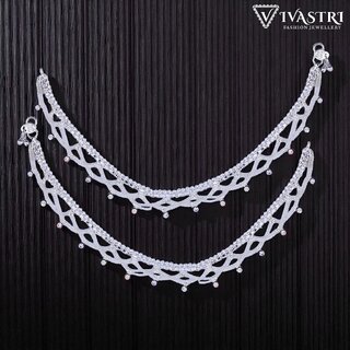 Vivastri Traditional Silver White Metal Payal Anklets Pair for Women & Girls [VIVA1025PYL]