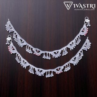 Vivastri Traditional Silver White Metal Payal Anklets Pair for Women & Girls [VIVA1026PYL]