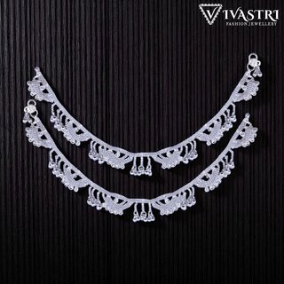 Vivastri Traditional Silver White Metal Payal Anklets Pair for Women & Girls [VIVA1028PYL]
