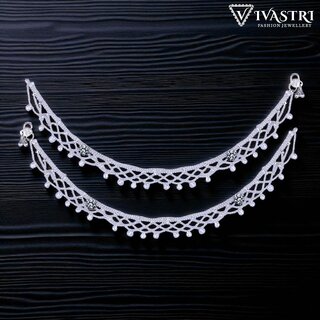 Vivastri Traditional Silver White Metal Payal Anklets Pair for Women & Girls [VIVA1029PYL]