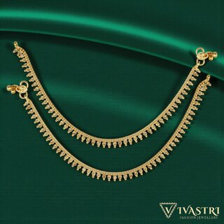 Vivastri Traditional Gold Plated Alloy Payal Anklets Pajeb Pair for Women & Girls [VIVA1032PYL]
