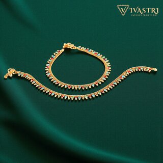 Vivastri Traditional Gold Plated Alloy Payal Anklets Pajeb Pair for Women & Girls [VIVA1033PYL]