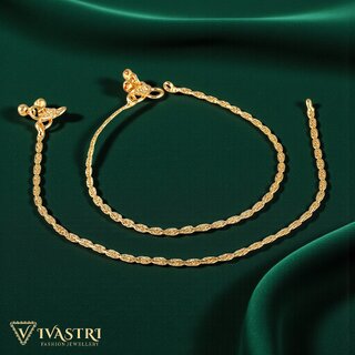 Vivastri Traditional Gold Plated Alloy Payal Anklets Pajeb Pair for Women & Girls [VIVA1038PYL]