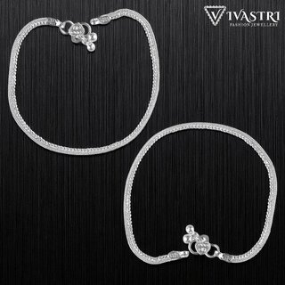 Vivastri Traditional Silver White Metal Payal Anklets Pair for Women & Girls [VIVA1004PYL]