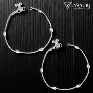 Vivastri Traditional Silver White Metal Payal Anklets Pair for Women & Girls [VIVA1006PYL]