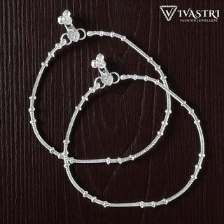 Vivastri Traditional Silver White Metal Payal Anklets Pair for Women & Girls [VIVA1007PYL]