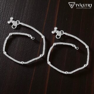 Vivastri Traditional Silver White Metal Payal Anklets Pair for Women & Girls [VIVA1010PYL]