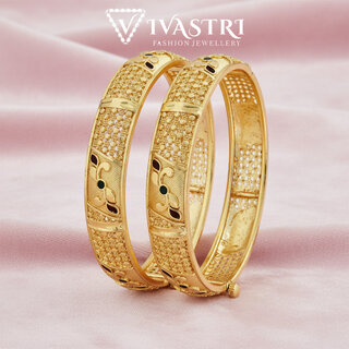 Vivastri Premium Designer Alloy Brass 1 Gram Gold Plated Bangles Kangan Kada for Women  Girls- VIVA1068BG2.4