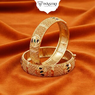 Vivastri Premium Designer Alloy Brass 1 Gram Gold Plated Bangles Kangan Kada for Women  Girls- VIVA1069BG2.4