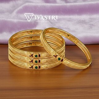 Vivastri Premium Designer Alloy Brass 1 Gram Gold Plated Bangles Kangan Kada for Women  Girls- VIVA1071BG2.4