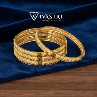 Vivastri Premium Designer Alloy Brass 1 Gram Gold Plated Bangles Kangan Kada for Women  Girls- VIVA1072BG2.4