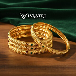 Vivastri Premium Designer Alloy Brass 1 Gram Gold Plated Bangles Kangan Kada for Women  Girls- VIVA1073BG2.4