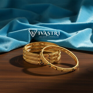 Vivastri Premium Designer Alloy Brass 1 Gram Gold Plated Bangles Kangan Kada for Women  Girls- VIVA1074BG2.4