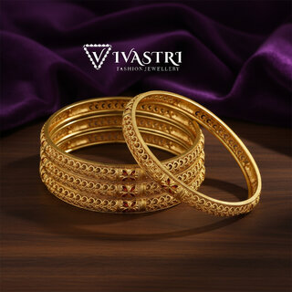 Vivastri Premium Designer Alloy Brass 1 Gram Gold Plated Bangles Kangan Kada for Women  Girls- VIVA1075BG2.4