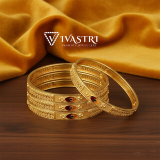 Vivastri Premium Designer Alloy Brass 1 Gram Gold Plated Bangles Kangan Kada for Women  Girls- VIVA1076BG2.4