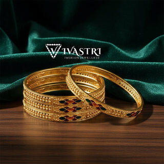 Vivastri Premium Designer Alloy Brass 1 Gram Gold Plated Bangles Kangan Kada for Women  Girls- VIVA1077BG2.4