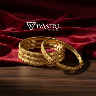 Vivastri Premium Designer Alloy Brass 1 Gram Gold Plated Bangles Kangan Kada for Women  Girls- VIVA1078BG2.4