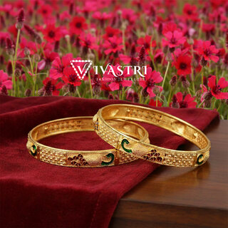 Vivastri Premium Designer Alloy Brass 1 Gram Gold Plated Bangles Kangan Kada for Women  Girls- VIVA1081BG2.4