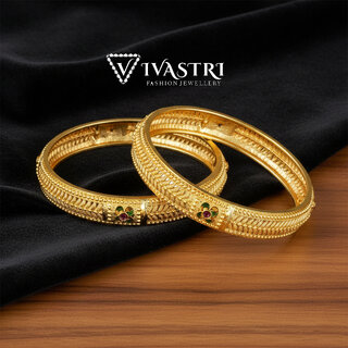 Vivastri Premium Designer Alloy Brass 1 Gram Gold Plated Bangles Kangan Kada for Women  Girls- VIVA1082BG2.4