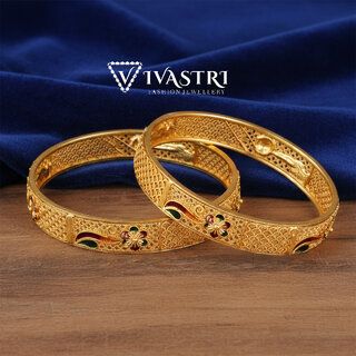 Vivastri Premium Designer Alloy Brass 1 Gram Gold Plated Bangles Kangan Kada for Women  Girls- VIVA1083BG2.4