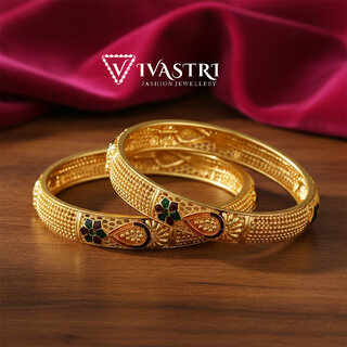 Vivastri Premium Designer Alloy Brass 1 Gram Gold Plated Bangles Kangan Kada for Women  Girls- VIVA1084BG2.4