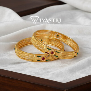 Vivastri Premium Designer Alloy Brass 1 Gram Gold Plated Bangles Kangan Kada for Women  Girls- VIVA1085BG2.4
