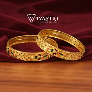 Vivastri Premium Designer Alloy Brass 1 Gram Gold Plated Bangles Kangan Kada for Women  Girls- VIVA1086BG2.4