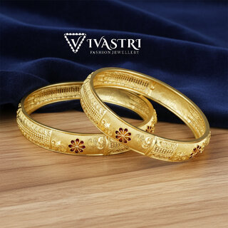 Vivastri Premium Designer Alloy Brass 1 Gram Gold Plated Bangles Kangan Kada for Women  Girls- VIVA1087BG2.4