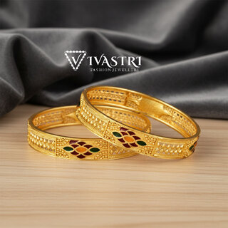 Vivastri Premium Designer Alloy Brass 1 Gram Gold Plated Bangles Kangan Kada for Women  Girls- VIVA1088BG2.4