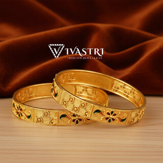 Vivastri Premium Designer Alloy Brass 1 Gram Gold Plated Bangles Kangan Kada for Women  Girls- VIVA1089BG2.4