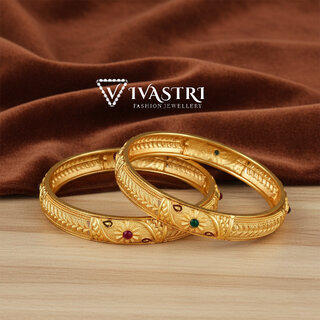 Vivastri Premium Designer Alloy Brass 1 Gram Gold Plated Bangles Kangan Kada for Women  Girls- VIVA1091BG2.4
