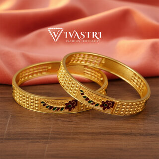 Vivastri Premium Designer Alloy Brass 1 Gram Gold Plated Bangles Kangan Kada for Women  Girls- VIVA1093BG2.4
