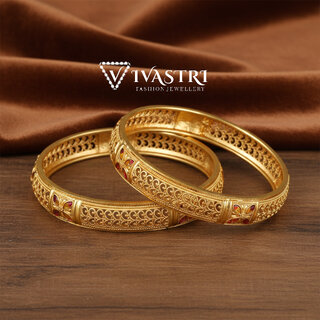 Vivastri Premium Designer Alloy Brass 1 Gram Gold Plated Bangles Kangan Kada for Women  Girls- VIVA1094BG2.4