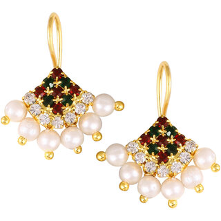 Vivastri Premium Gold Plated Alloy Pearl Cubic Zirconia Bugadi Earrings for Women  Girls - VIVA1025BUGADI-MULTI - Earrings | Buy online on ZillyBuy