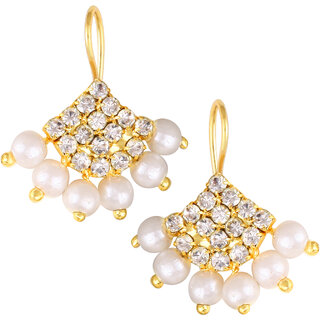 Vivastri Premium Gold Plated Alloy Pearl Cubic Zirconia Bugadi Earrings for Women  Girls - VIVA1025BUGADI-WHITE - Earrings | Buy online on ZillyBuy