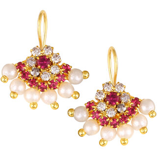 Vivastri Premium Gold Plated Alloy Pearl Cubic Zirconia Bugadi Earrings for Women  Girls - VIVA1026BUGADI-PINK - Earrings | Buy online on ZillyBuy
