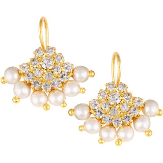 Vivastri Premium Gold Plated Alloy Pearl Cubic Zirconia Bugadi Earrings for Women  Girls - VIVA1026BUGADI-WHITE - Earrings | Buy online on ZillyBuy