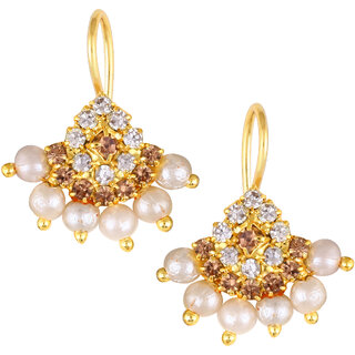 Vivastri Premium Gold Plated Alloy Pearl Cubic Zirconia Bugadi Earrings for Women  Girls - VIVA1027BUGADI-BROWN - Earrings | Buy online on ZillyBuy