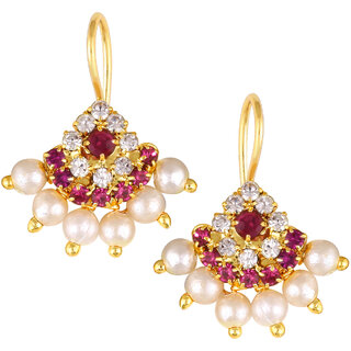 Vivastri Premium Gold Plated Alloy Pearl Cubic Zirconia Bugadi Earrings for Women  Girls - VIVA1027BUGADI-PINK - Earrings | Buy online on ZillyBuy
