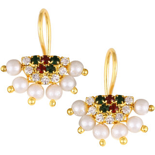 Vivastri Premium Gold Plated Alloy Pearl Cubic Zirconia Bugadi Earrings for Women  Girls - VIVA1028BUGADI-MULTI - Earrings | Buy online on ZillyBuy