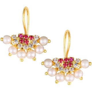 Vivastri Premium Gold Plated Alloy Pearl Cubic Zirconia Bugadi Earrings for Women  Girls - VIVA1028BUGADI-PINK - Earrings | Buy online on ZillyBuy