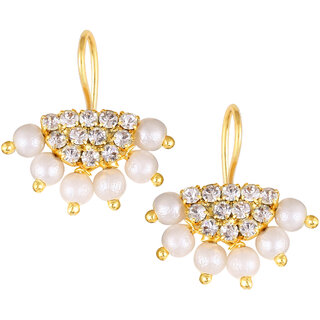 Vivastri Premium Gold Plated Alloy Pearl Cubic Zirconia Bugadi Earrings for Women  Girls - VIVA1028BUGADI-WHITE - Earrings | Buy online on ZillyBuy