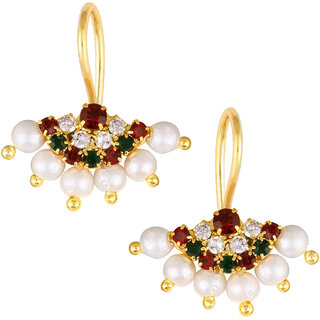 Vivastri Premium Gold Plated Alloy Pearl Cubic Zirconia Bugadi Earrings for Women  Girls - VIVA1029BUGADI-MULTI - Earrings | Buy online on ZillyBuy
